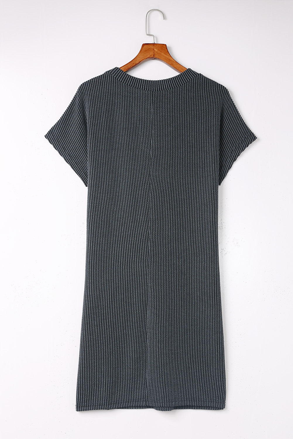 Striped Ribbed Knit T-Shirt Shift Dress | Gray