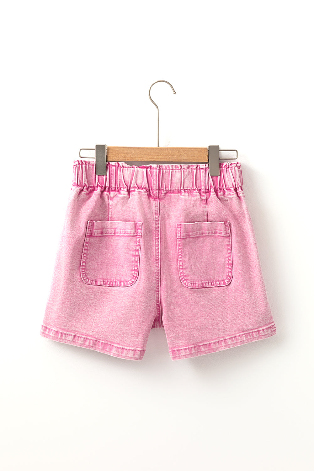 Elastic High Waisted Denim Shorts | Strawberry Pink