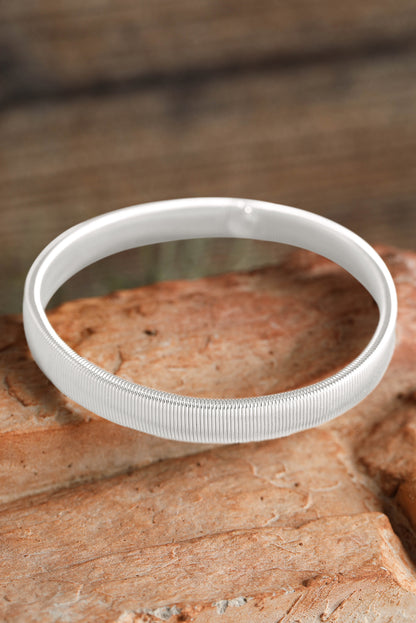 Stretchy Plated Metal Wide Bangle | White