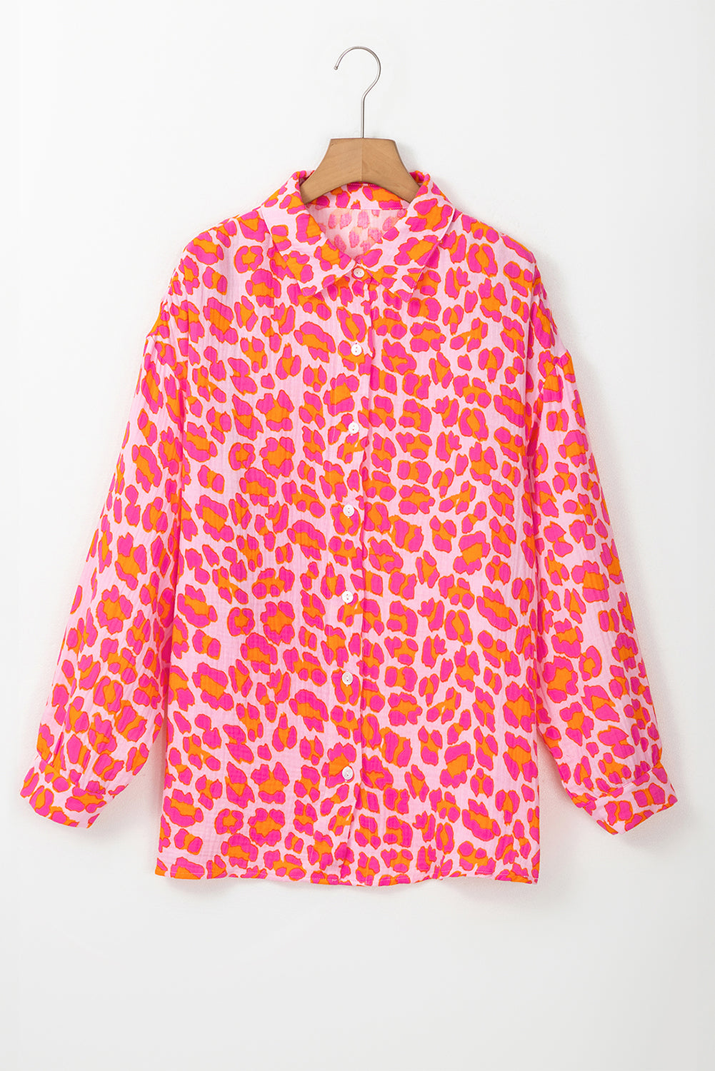 Leopard Printed Button Up Loose Shirt | Rose