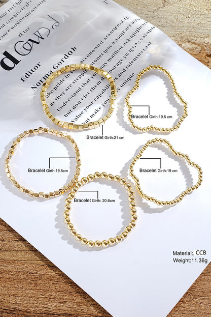 Plated Cube Beaded 5 Piece Bracelet Set | Gold