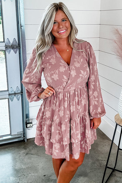 Floral Surplice V Neck Tiered Ruffled Plus Size Dress | Peach Blossom