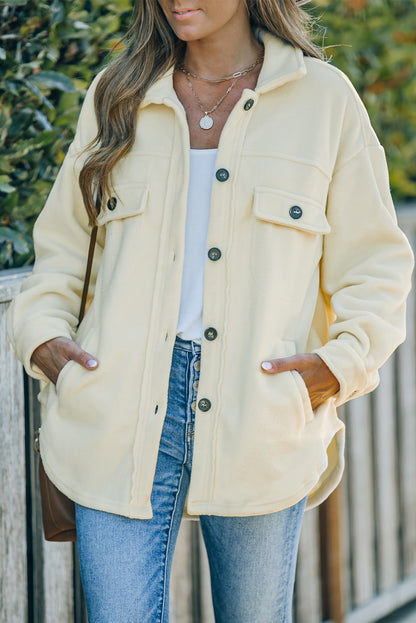 Turn Down Collar Buttoned Shirt Jacket | Beige