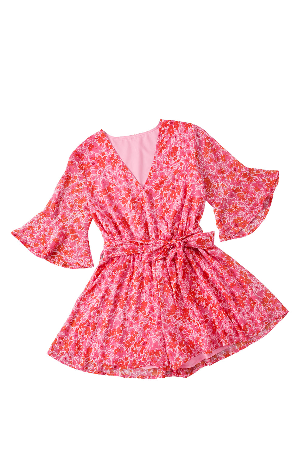 V Neck Ruffled Sleeve Floral Romper | Pink