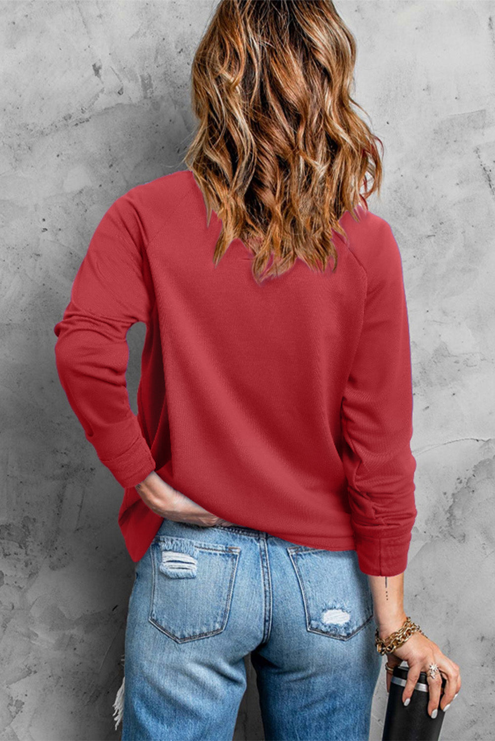 Heart Shaped Glitter Chenille Patched Pullover Sweatshirt | Red