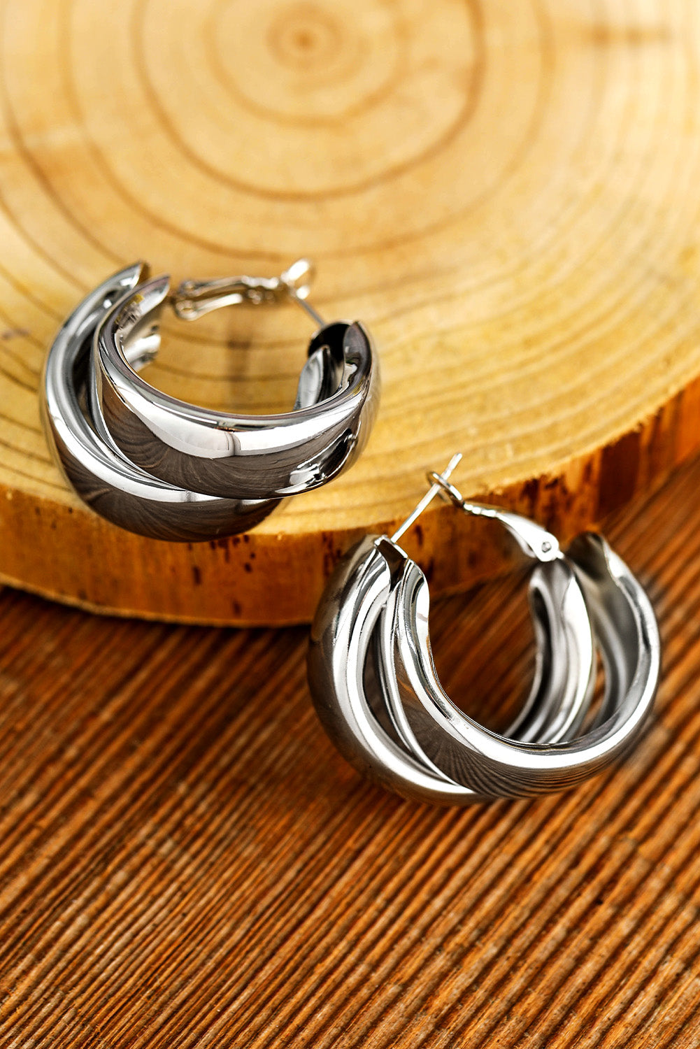 Silvery Layered Hoop Studded Earrings