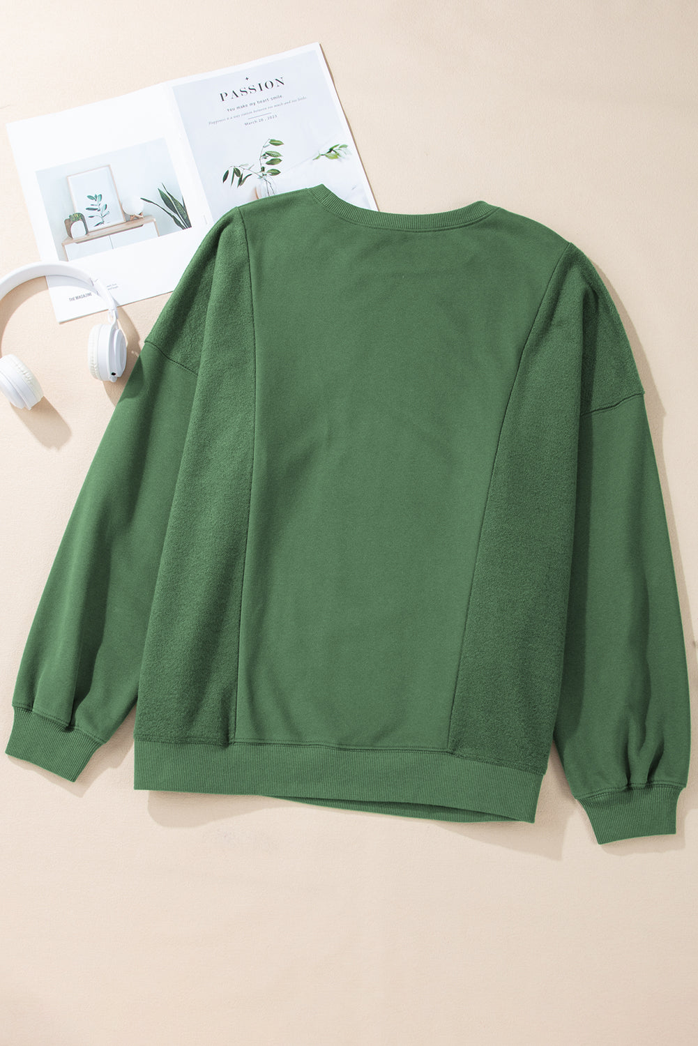 Loose Patchwork Crewneck Plus Size Sweatshirt | Blackish Green