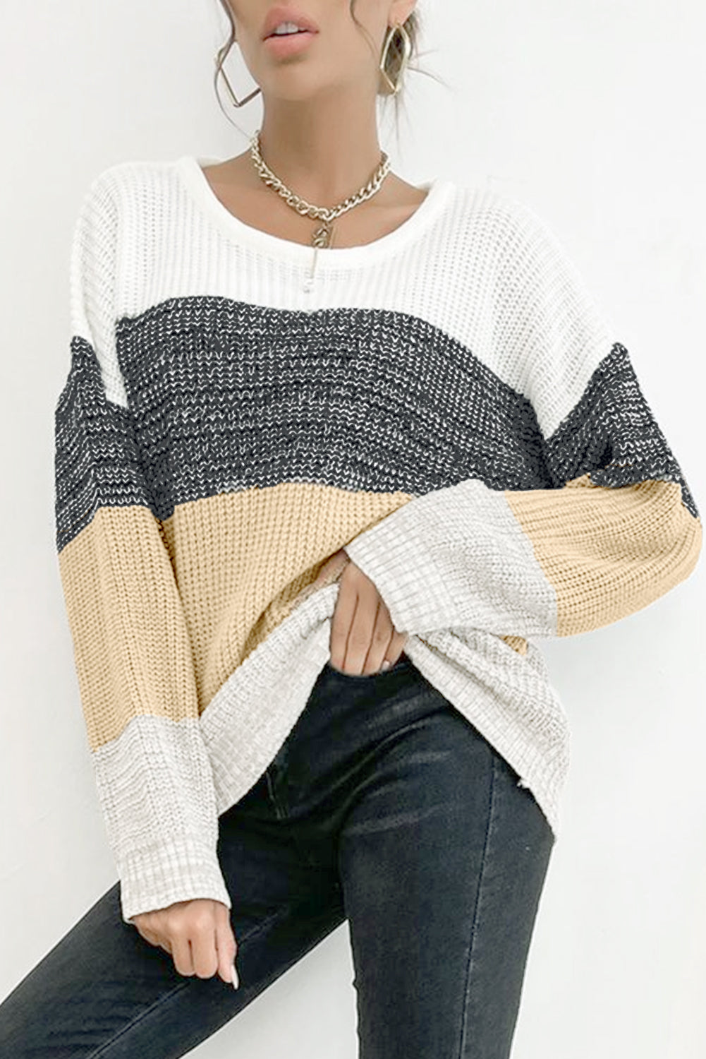 Colour Block Drop Shoulder Knit Sweater | Multicolour