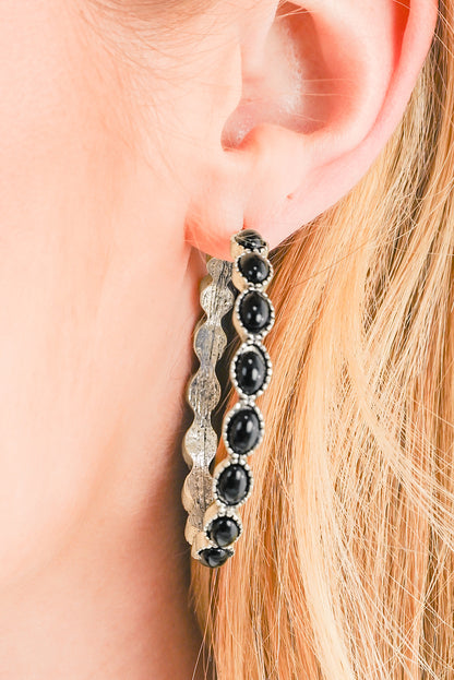 Gem Inlay Retro C-Shape Earrings | Black