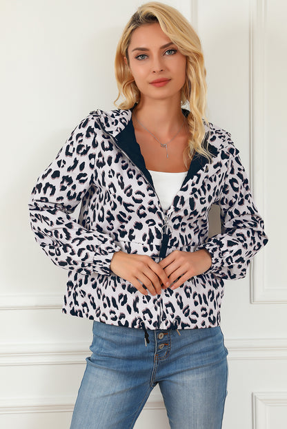 Zip Up Collared Hooded Windbreaker | Leopard