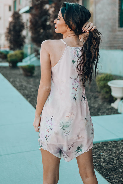 Summer Floral Print Pink Sleeveless Dress | as shown