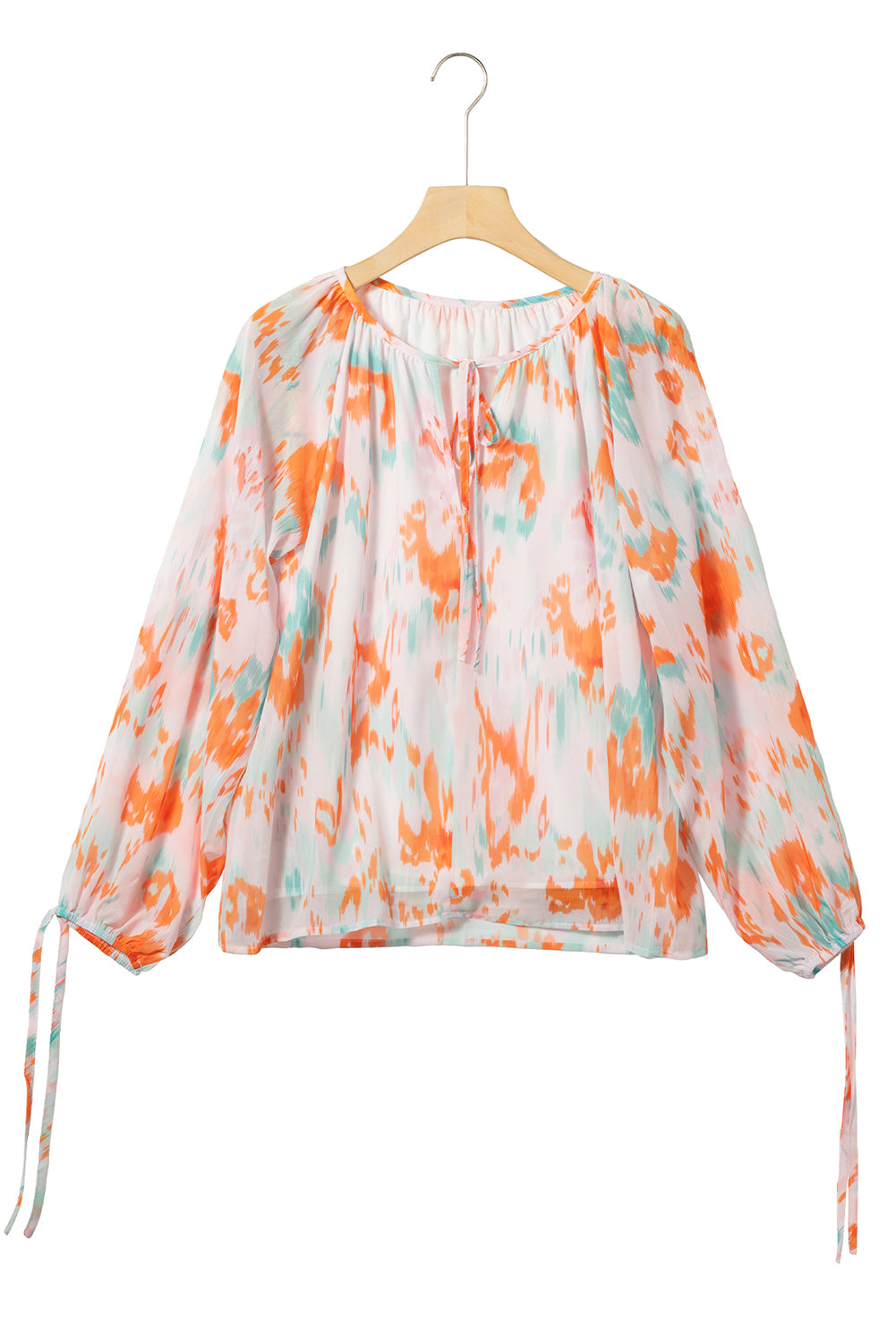 Abstract Print Split Neck Puff Sleeve Blouse | Multicolour