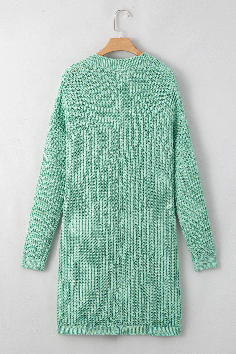 Long Line Open Front Knitted Cardigan With Pockets | Green