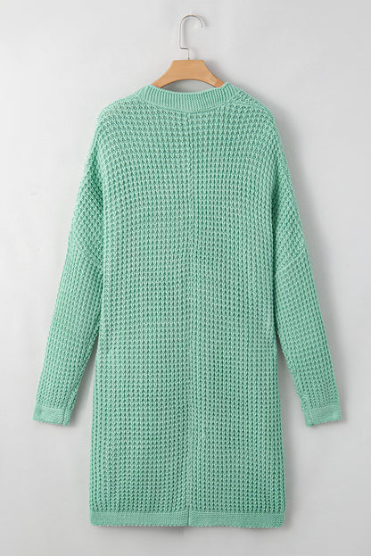 Long Line Open Front Knitted Cardigan With Pockets | Green