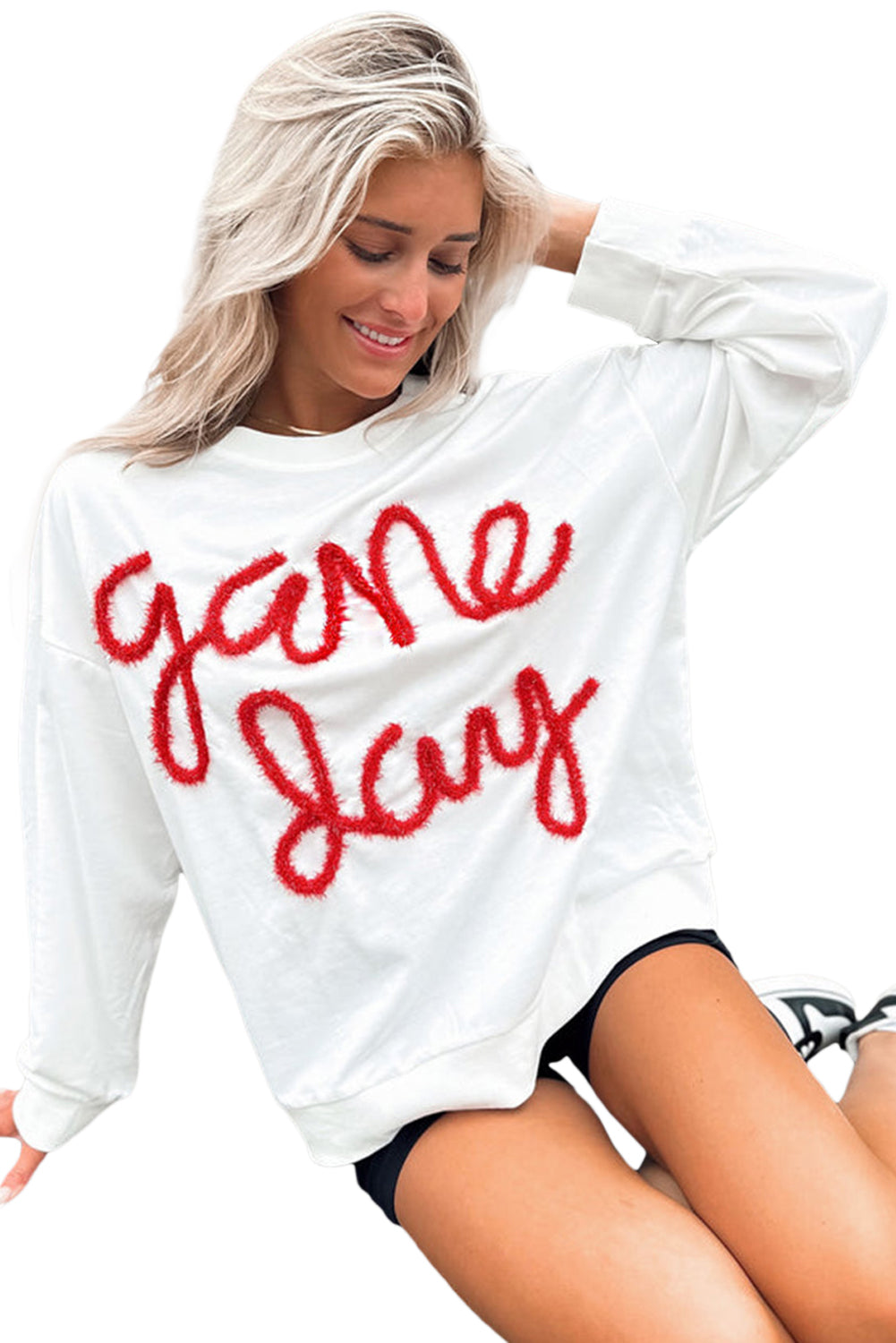 Tinsel Game Day Drop Shoulder Graphic Sweatshirt | White