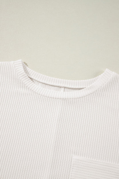 Plus Size Ribbed Textured Long Sleeve T Shirt | White