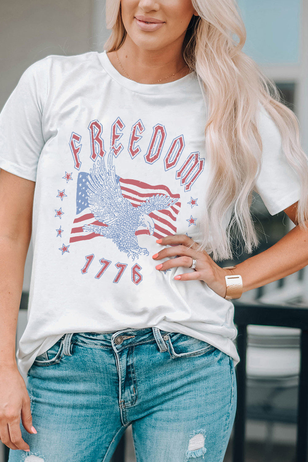 Freedom Eagle Flag Print 1776 Graphic Tee | White