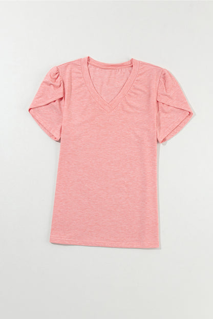 Fashion Petal Sleeve V Neck T Shirt | Rose Tan