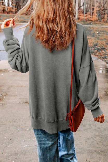 Slogan Print Side Split Oversized Sweatshirt | Gray