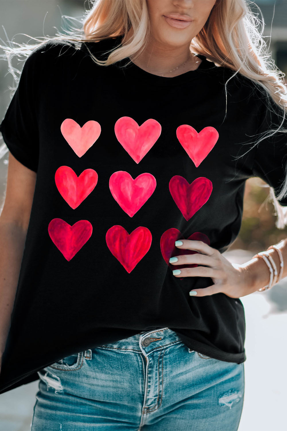 Valentine'S Day Heart Graphic Tee | Black