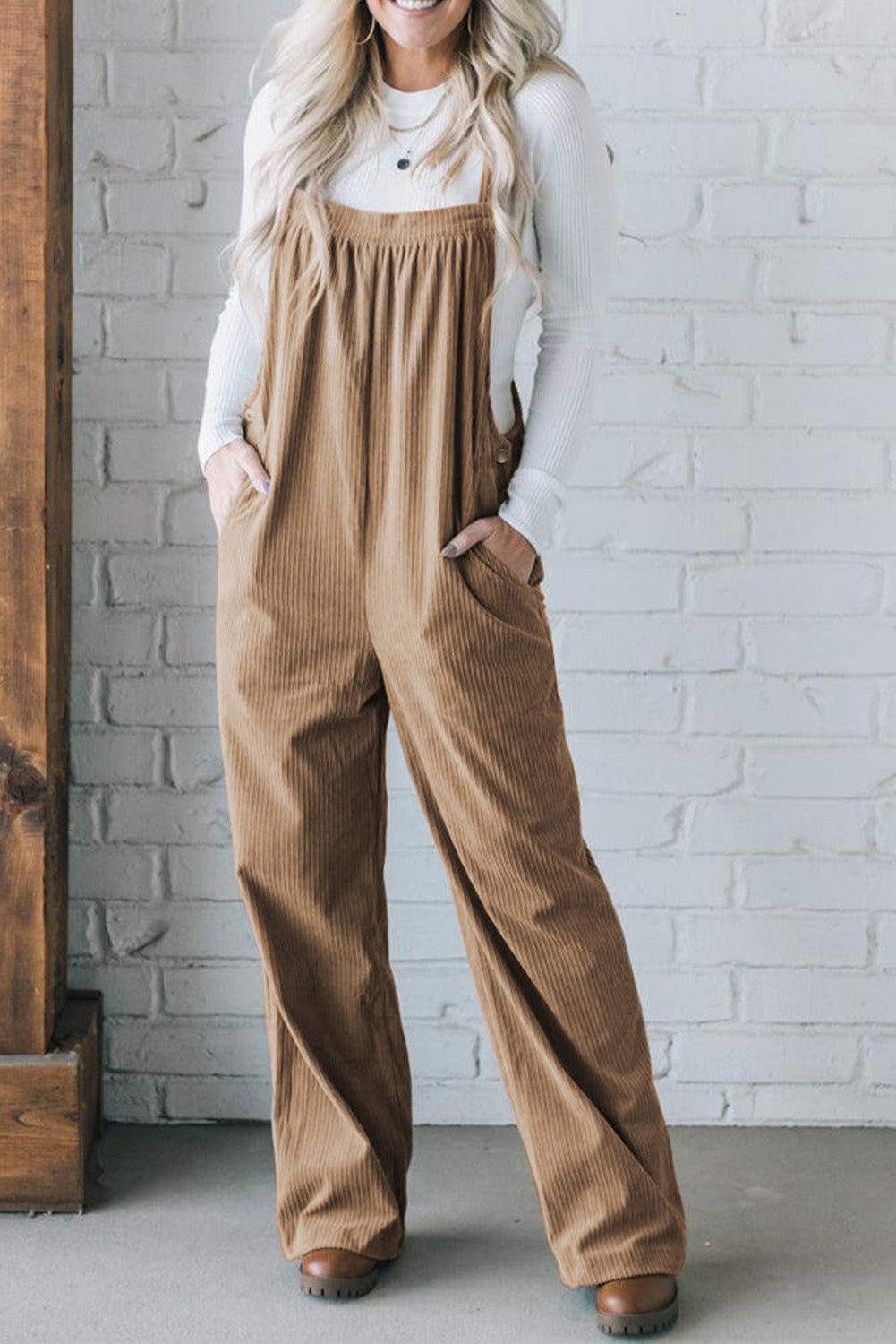 Solid Pocketed Loose Fit Corduroy Overall | Gray Morn