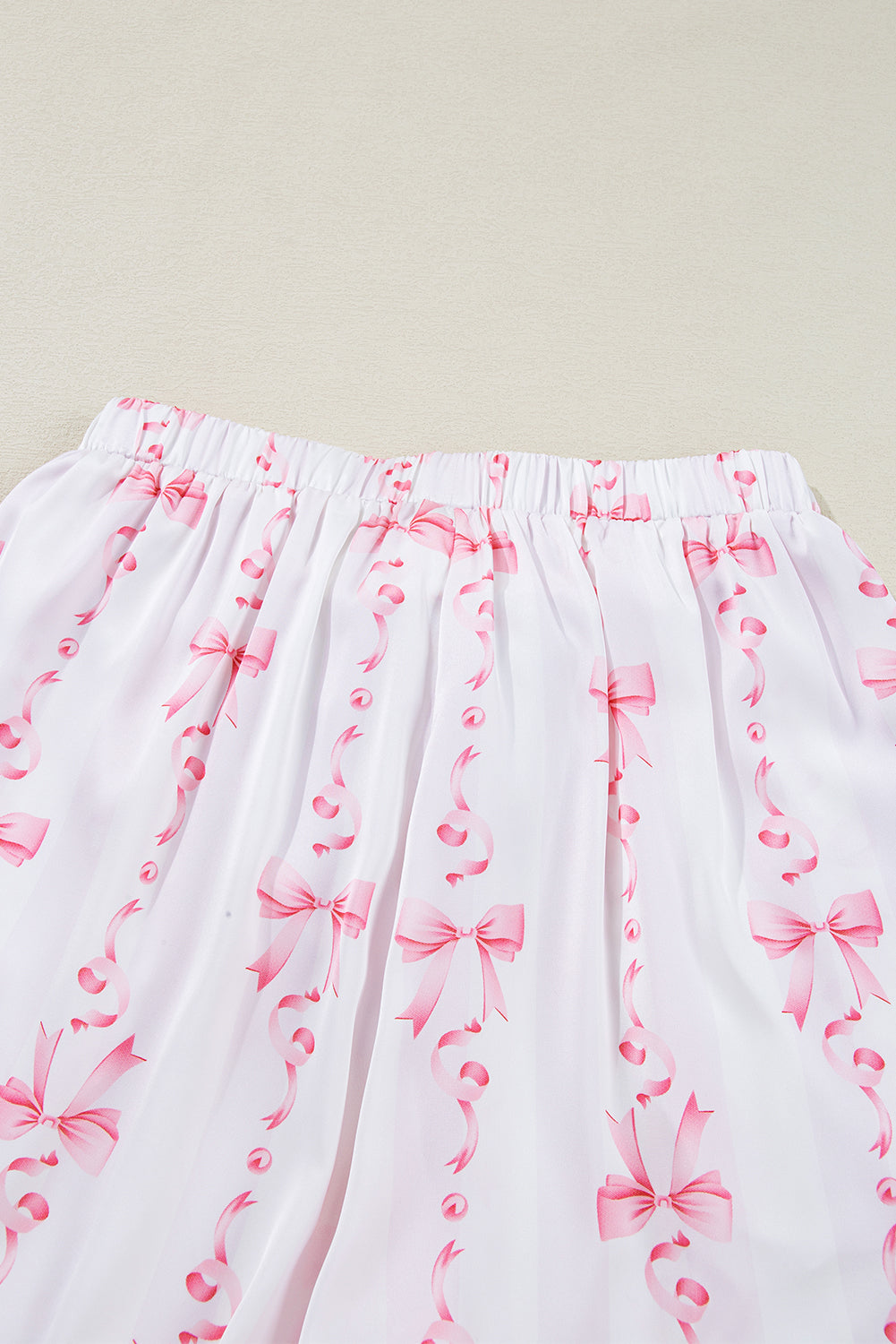 Satin Bow Bell Sleeve Shirt And Ruffled Shorts Pajama Set | Pink