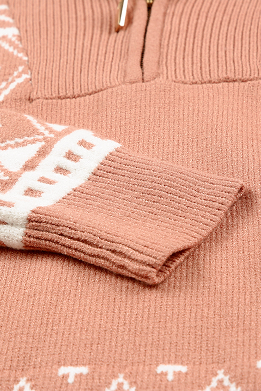 Geometry Knit Quarter Zip Sweater | Pink