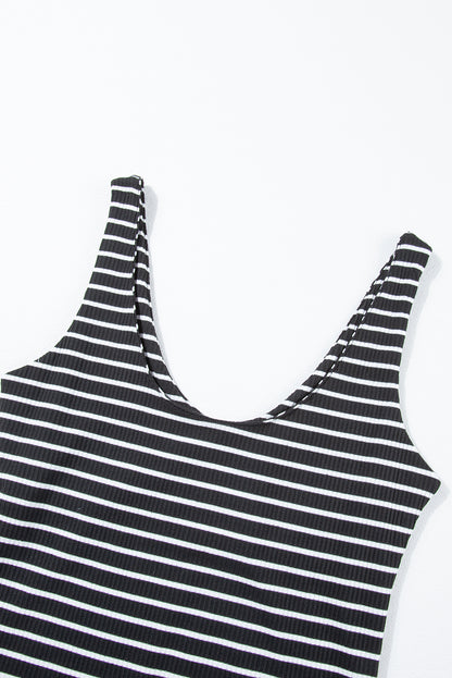 Ribbed Knit Sleeveless Mini Dress | Black Stripe