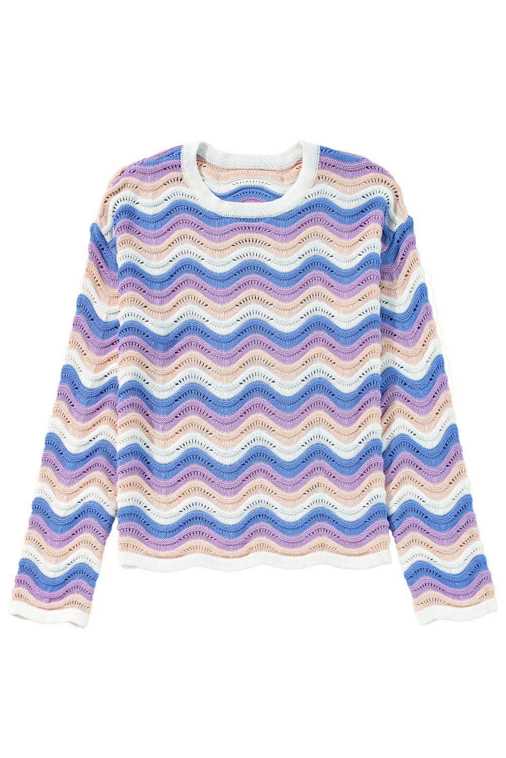 Wavy Pointelle Knit Drop Shoulder Sweater | Purple Stripe