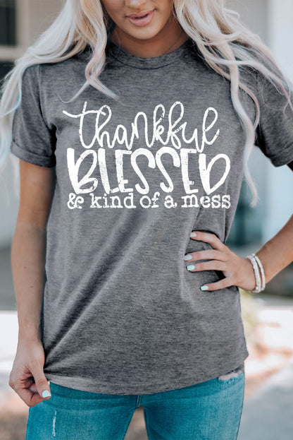 Thankful Blessed & Kind Of A Mess Graphic Tee | Gray