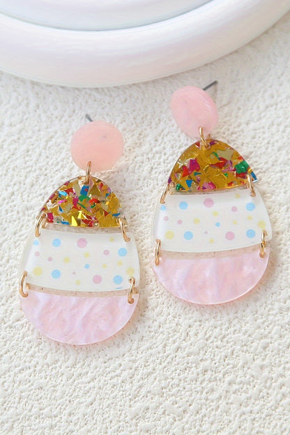 Cute Printed Easter Egg Shape Drop Earrings | Pink