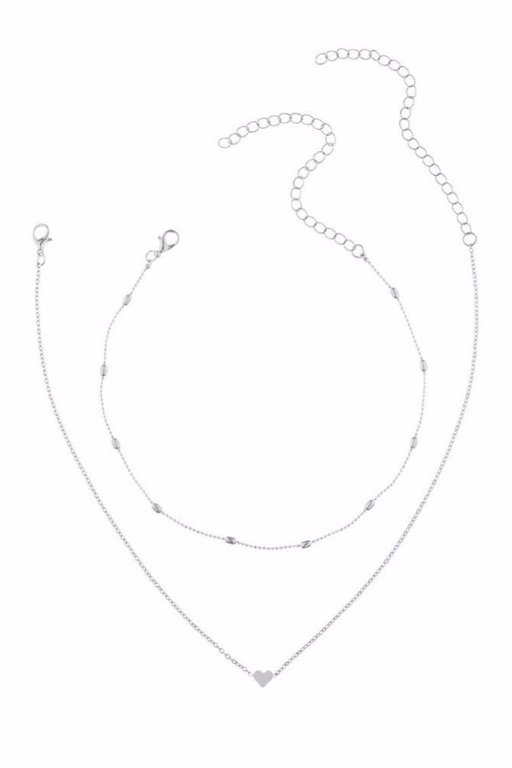 Valentine Heart Shaped Layered Chain Necklace | Silver