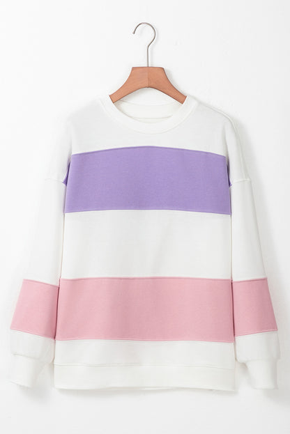 Colourblock Patchwork Drop Shoulder Crewneck Sweatshirt | Beige