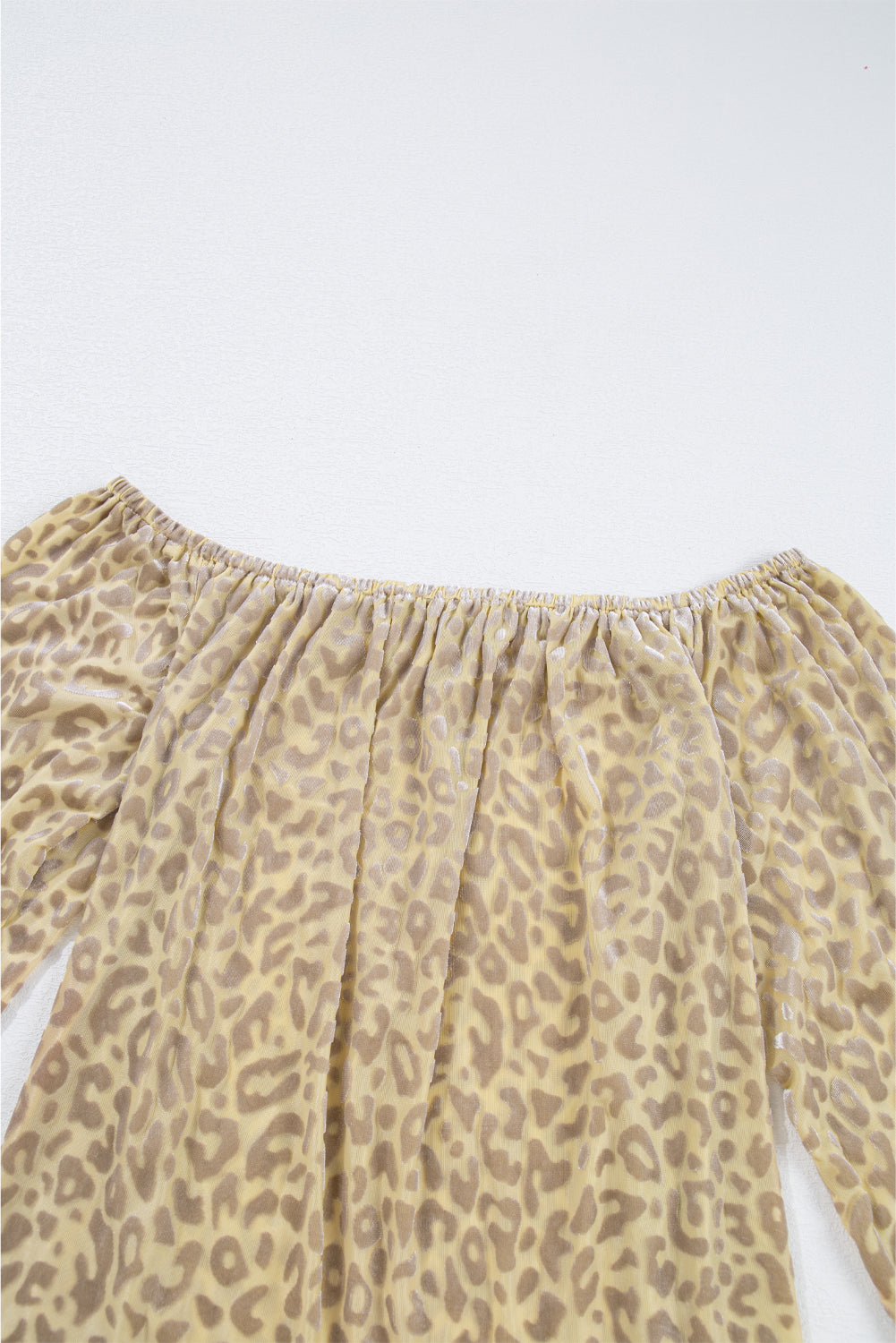 Leopard Velvet Burnout Off Shoulder Long Sleeve Blouse | Beige