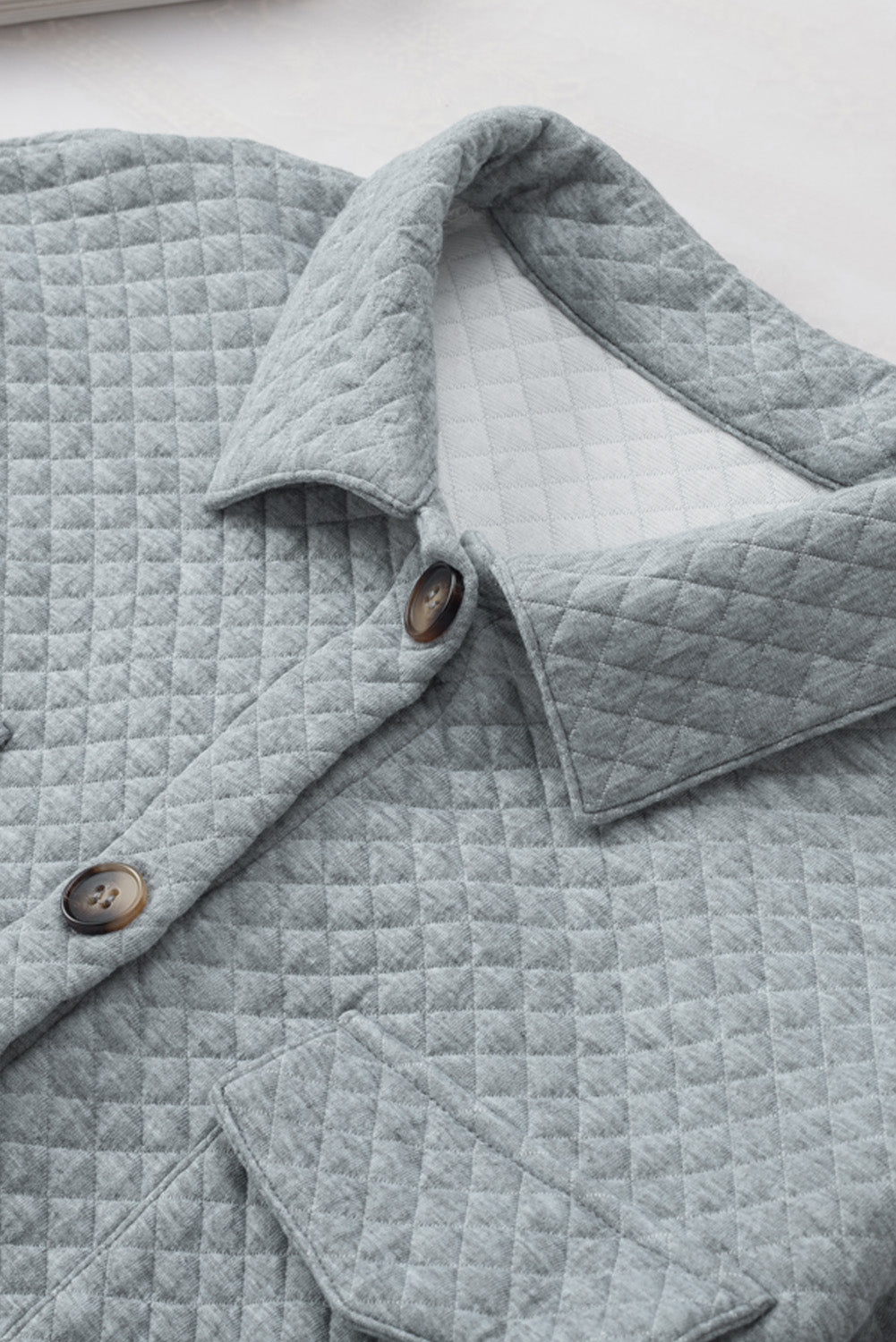 Retro Quilted Flap Pocket Button Shacket | Gray