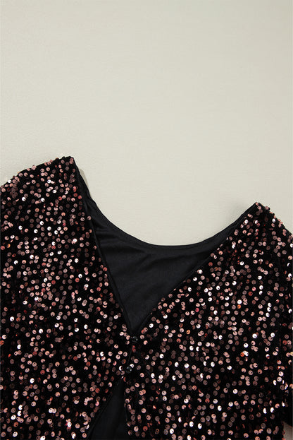 Sequin Long Sleeve Cutout Back Top | Chicory Coffee