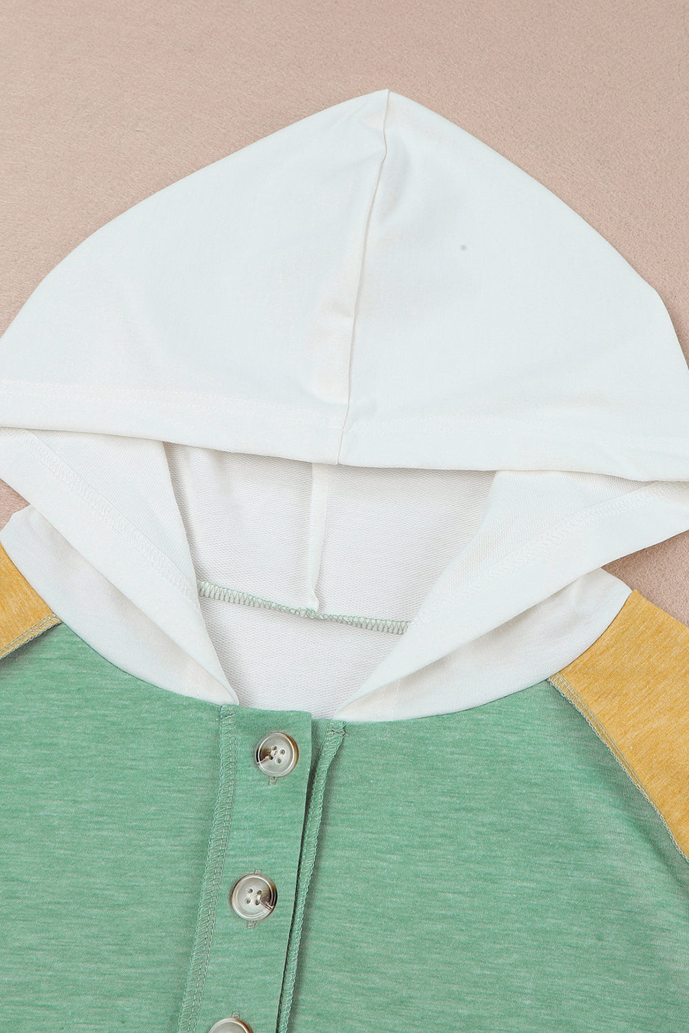 Colourblock Button Accent Pullover Hoodie | Yellow