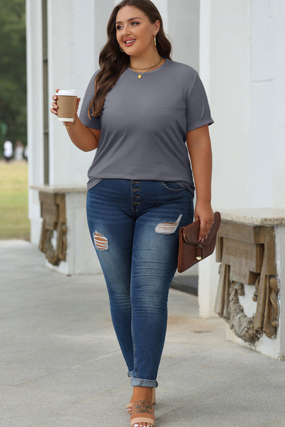 Casual Plain Crew Neck Tee | Gray