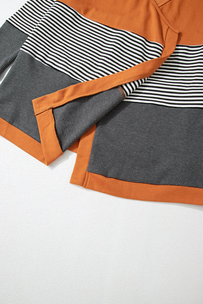 Colourblock Striped Patchwork Open Cardigan | Orange