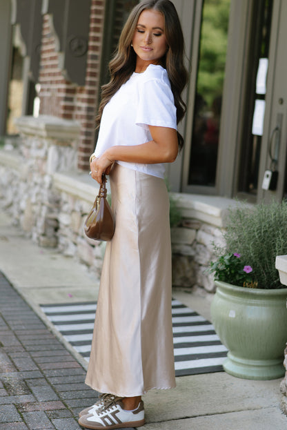 Satin Solid High Waist Maxi Skirt | Jet Stream