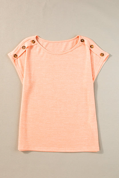 Button Detail Batwing Sleeve Casual Tee | Apricot Pink