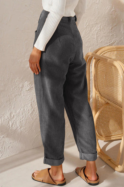 Corduroy High Waist Straight Leg Pants | Gray