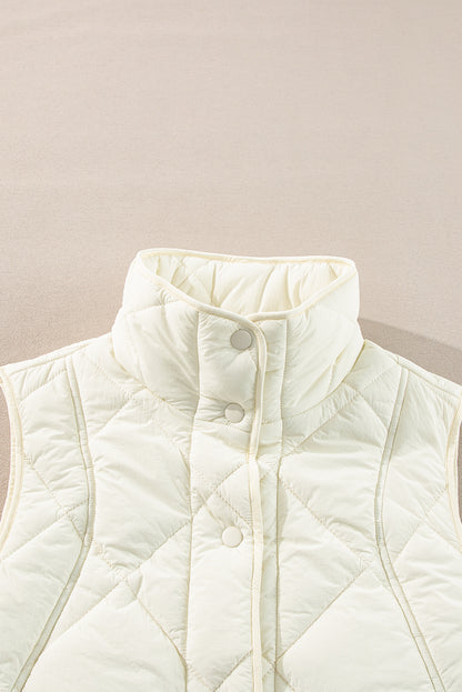 Quilted High Neck Button Up Pocket Vest Coat | Beige