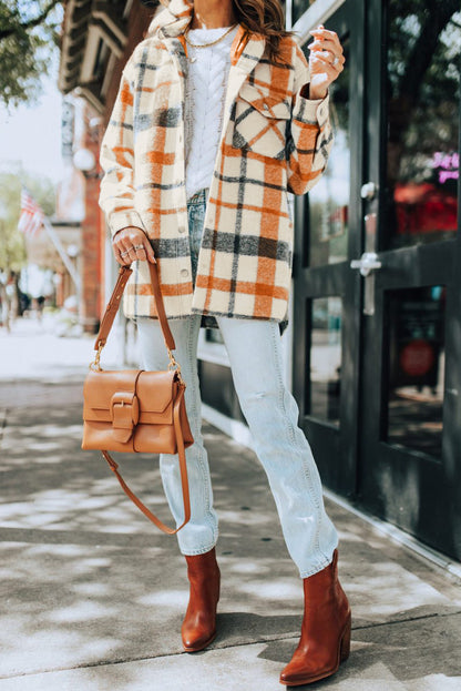 Plaid Print Turn Down Collar Buttoned Shacket | Yellow