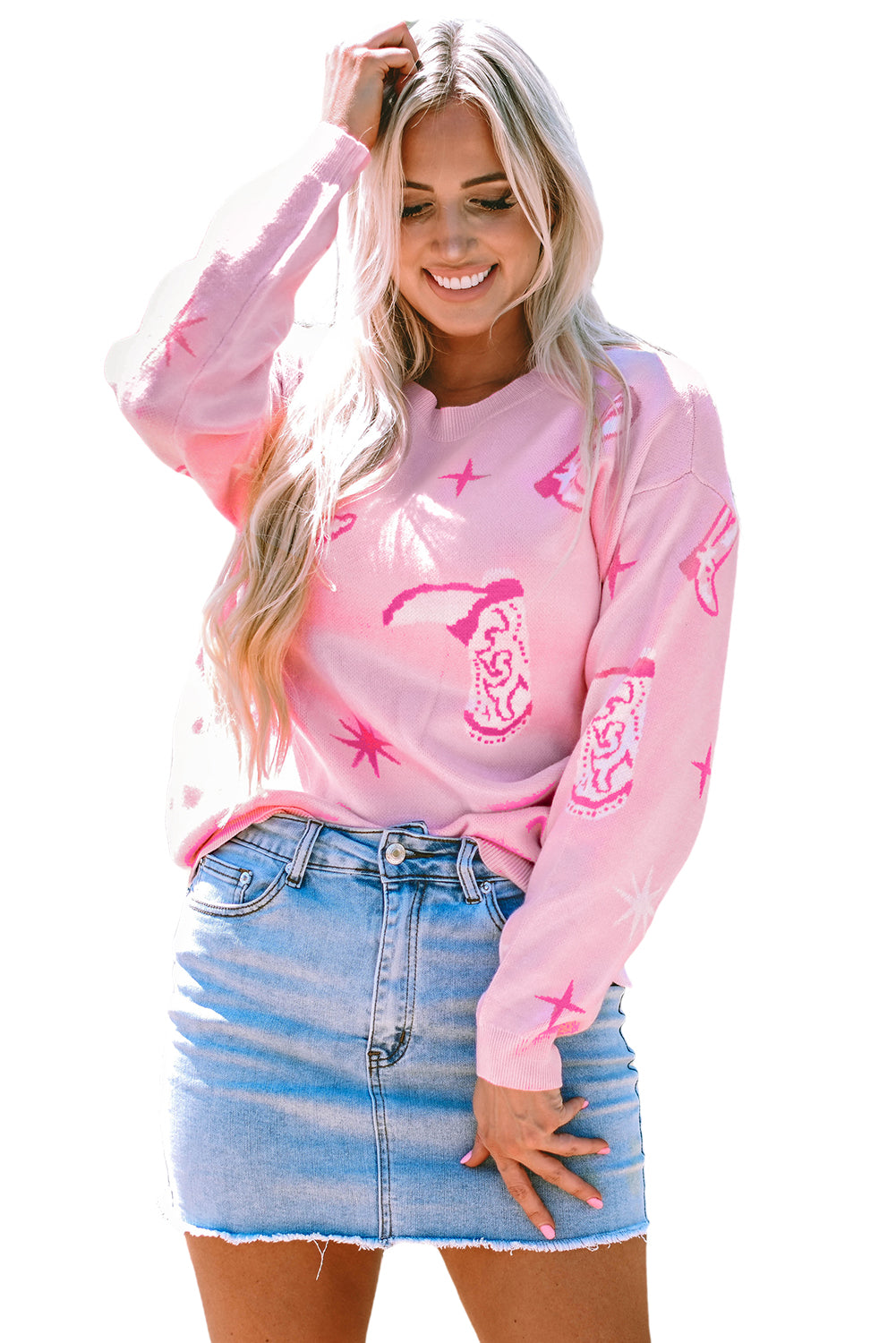 Western Cowboy Boot Sweater | Pink