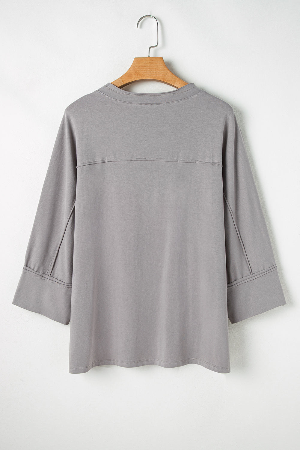 Floral Star Patched Pattern 3/4 Sleeve Plus Size Top | Medium Grey