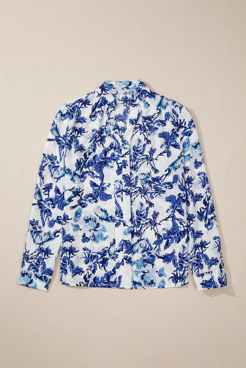 Floral Print Notched Neck Elegant Blouse | Sky Blue