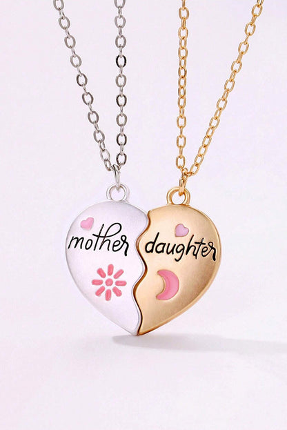 White 2pcs Mother & Daughter Magnetic Heart Necklace