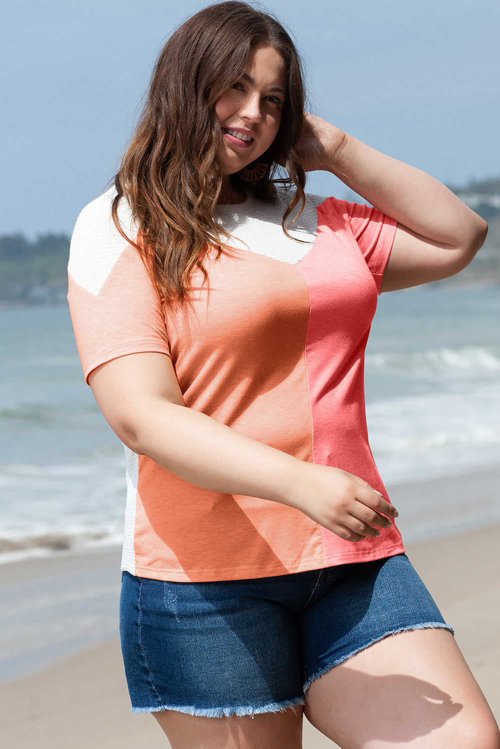 Plus Size Colourblock Waffle Knit Tee | White