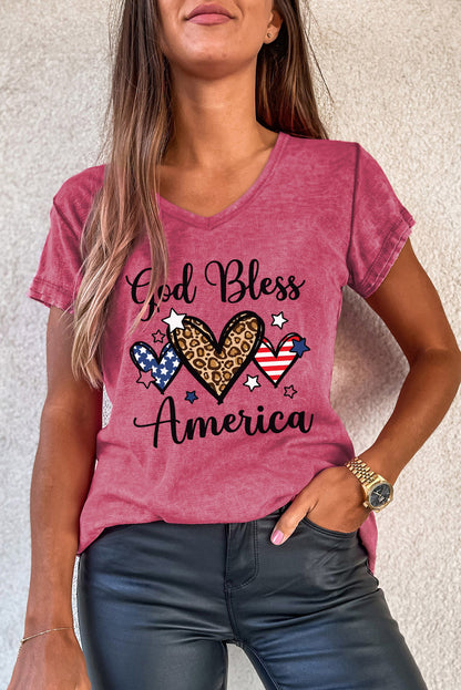 Rose God Blessed America Hearts Graphic Mineral Wash Tee